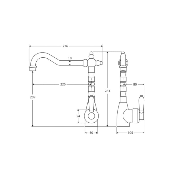Fienza Eleanor Shepherds Crook Sink Mixer - Black Matte/ Ceramic