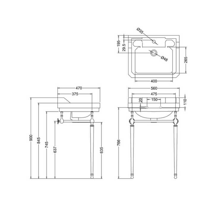 Abey Edwardian 56cm Basin And Stand-blue-leaf-bathware