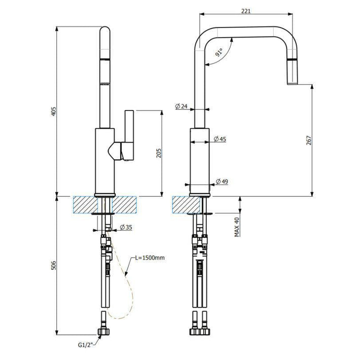 Abey Luz Kitchen Mixer With Pull-Out Black-LUZ-B-blue-leaf-bathware