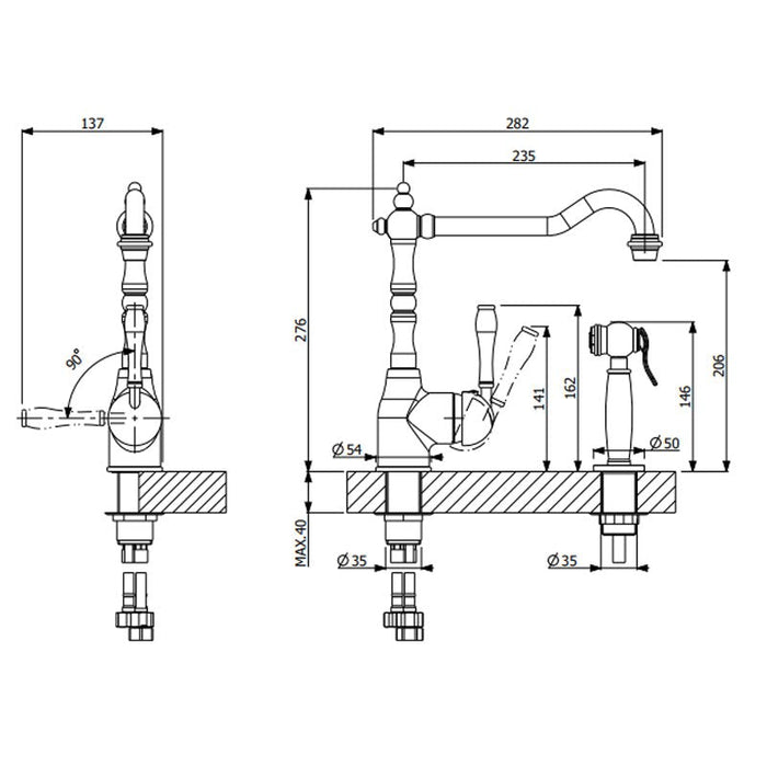 Abey Provincial Kitchen Mixer with Side Spray - Chrome-400073-blue-leaf-bathware