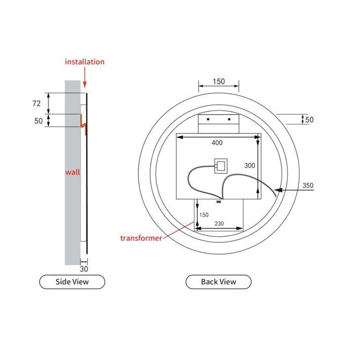 Bailey Round 900mm LED Mirror Frameless