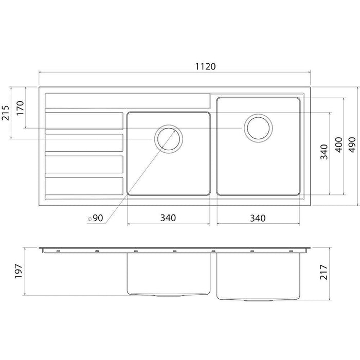 Caroma Compass Sink 1 & 3/4 Left Hand Bowl-blue-leaf-bathware