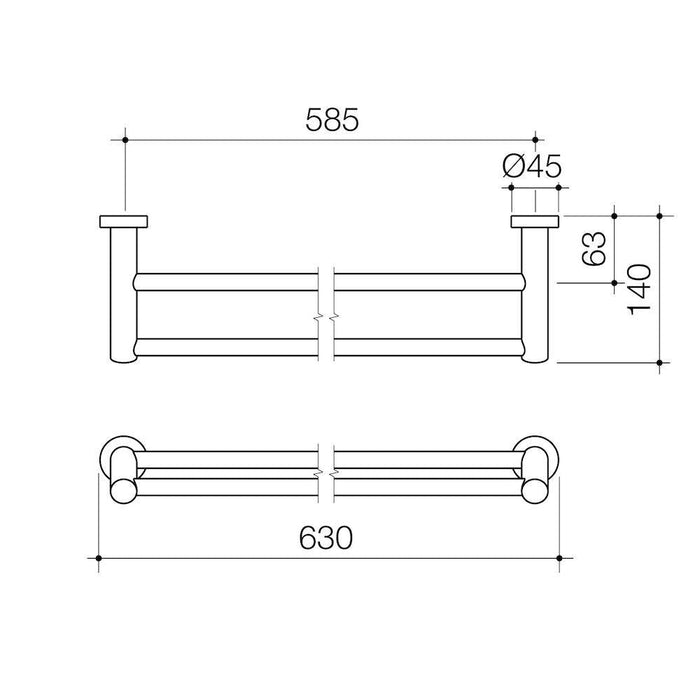 Caroma Cosmo Metal Double Towel Rail 630mm-306129C-blue-leaf-bathware