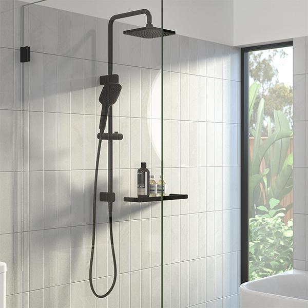 Caroma Luna Multifunction Rail Shower with Overhead Black-90383BL4E-blue-leaf-bathware