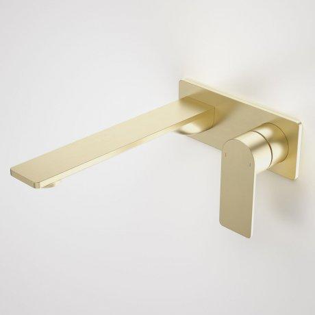Caroma Urbane II Wall Basin/Bath Mixer Square Plate - Brushed Brass-99642BB6A-blue-leaf-bathware