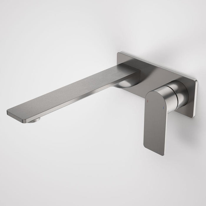 Caroma Urbane II Wall Basin/Bath Mixer Square Plate - Gun Metal-99642GM6A-blue-leaf-bathware