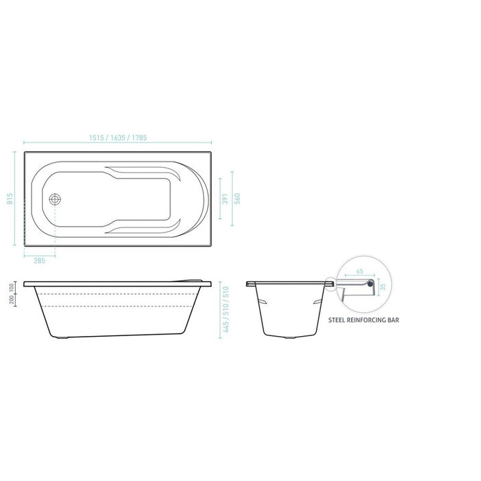 Decina Prima 1650 Dolce Vita 16 Jet Spa Bath-PR1650DVSPAWC-blue-leaf-bathware