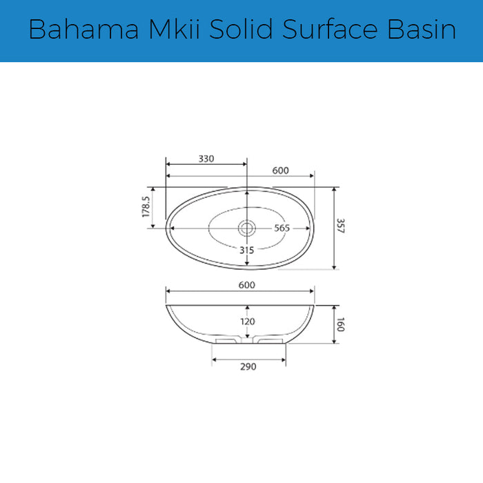 Fienza Bahama MKII Solid Surface Basin-CSB61-blue-leaf-bathware