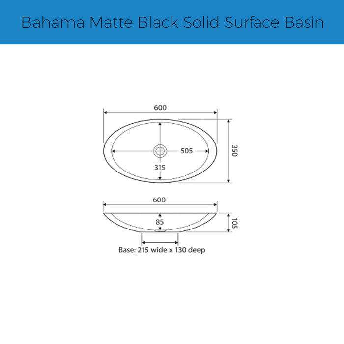 Fienza Bahama Matte Black Solid Surface Basin-CSB01-MB-blue-leaf-bathware