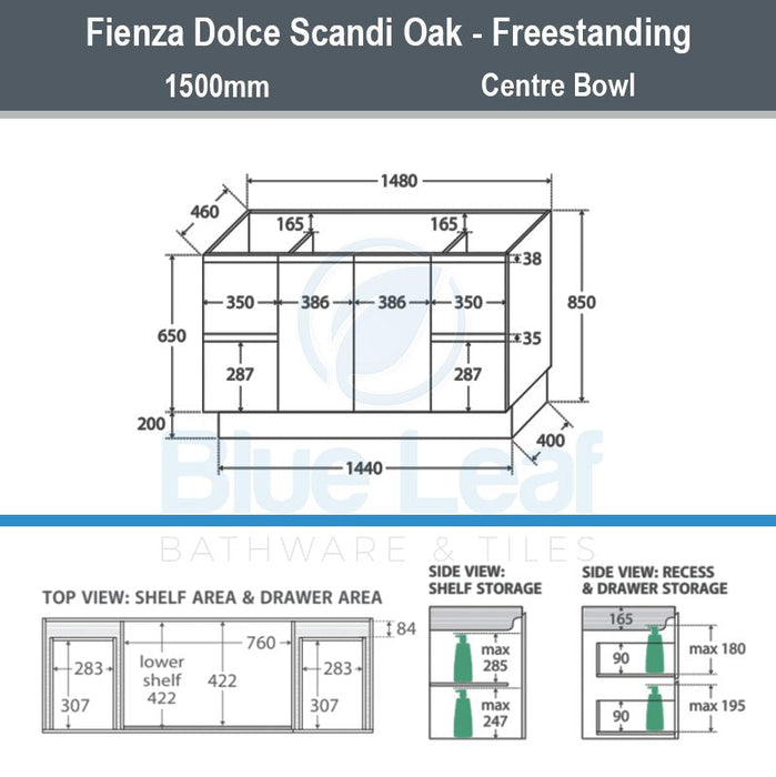Fienza Dolce Edge Scandi Oak 1500mm Freestanding Vanity-TCL150SKS-blue-leaf-bathware