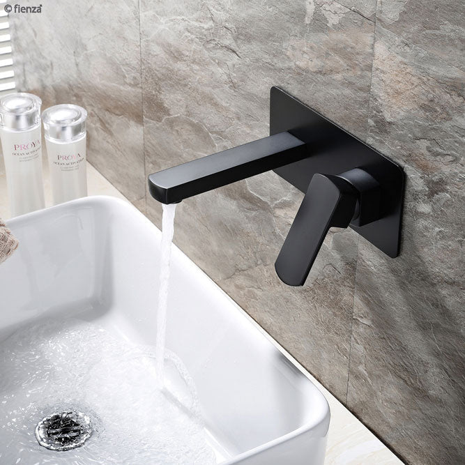 Fienza Koko Matte Black Wall Mixer With Spout-218106B-blue-leaf-bathware