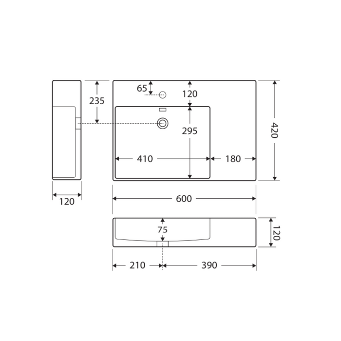 Fienza Petra Left-Hand Wall-Hung Basin-RB2223L-blue-leaf-bathware