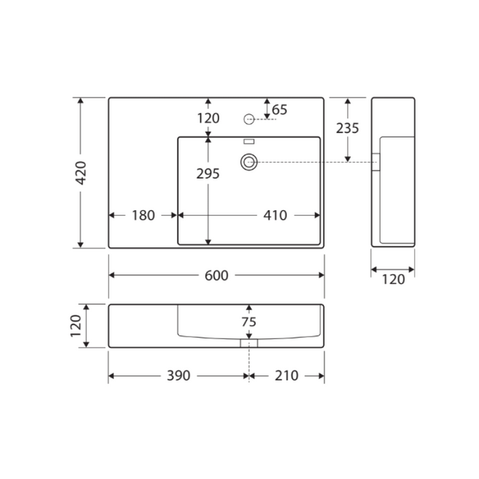 Fienza Petra Right-Hand Wall-Hung Basin-RB2223R-blue-leaf-bathware