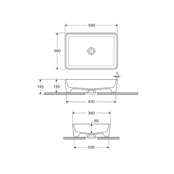 Fienza RAK Feeling Rectangular Above Counter Basin-606200W-blue-leaf-bathware