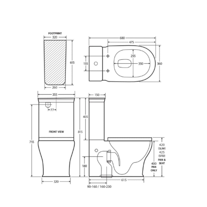 Fienza Lillian Tornado Flush Back-to-Wall Toilet Suite - White Gloss