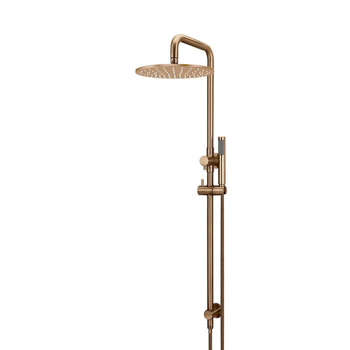 Meir Round Combination Shower Rail, 300mm Rose, Single Function Hand Shower - Lustre Bronze-blue-leaf-bathware