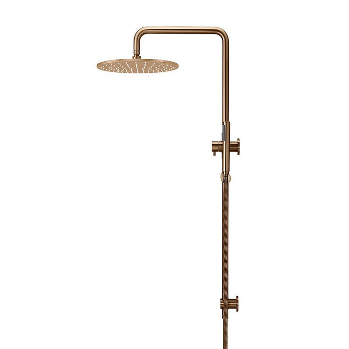 Meir Round Combination Shower Rail, 300mm Rose, Single Function Hand Shower - Lustre Bronze-blue-leaf-bathware