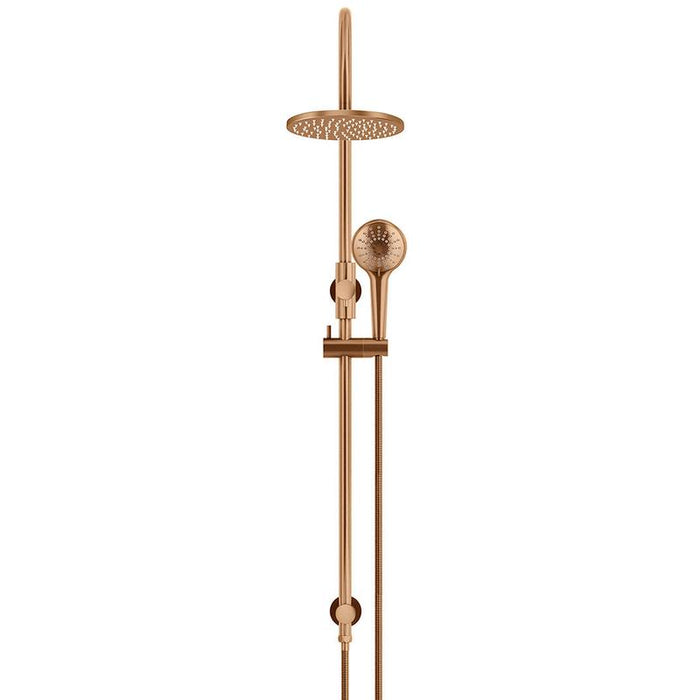 Meir Round Gooseneck Shower Set with 200mm rose, Three-Function Hand Shower - Lustre Bronze-blue-leaf-bathware