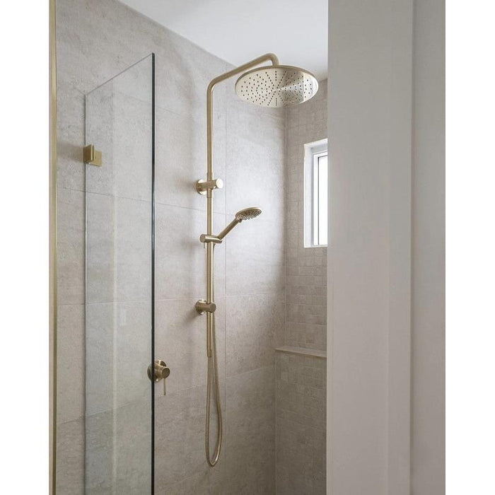 Meir Round Combination Shower Rail 300mm Rose, Three Function Hand Shower - PVD Tiger Bronze-blue-leaf-bathware
