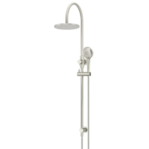 Meir Round Gooseneck Shower Set with 200mm rose, Three-Function Hand Shower - PVD Brushed Nickel-blue-leaf-bathware