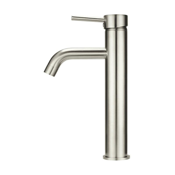Meir Round Tall Curved Basin Mixer - PVD Brushed Nickel-blue-leaf-bathware