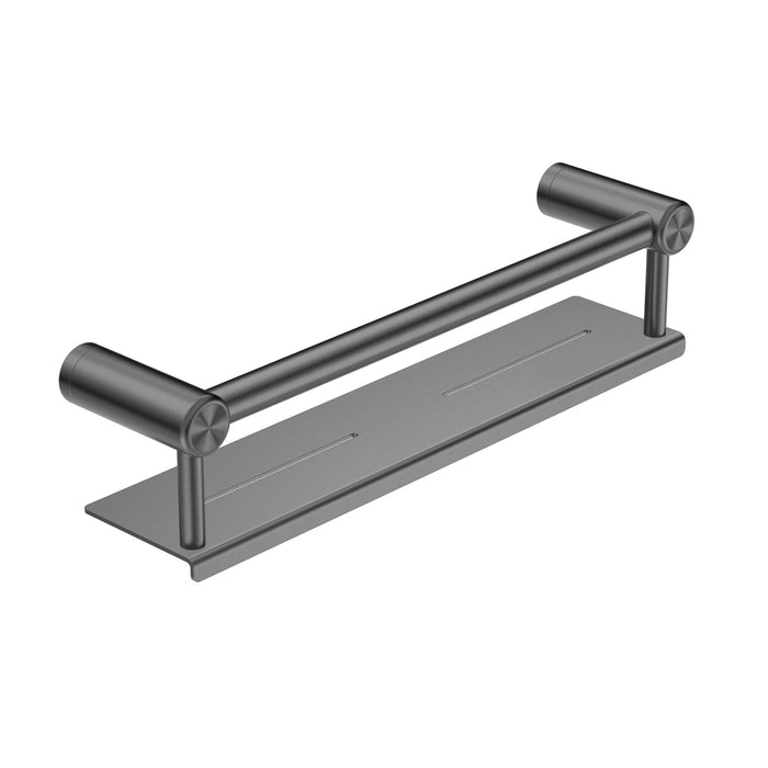 Nero Mecca Care 25mm Grab Rail With Shelf - Gun Metal-blue-leaf-bathware