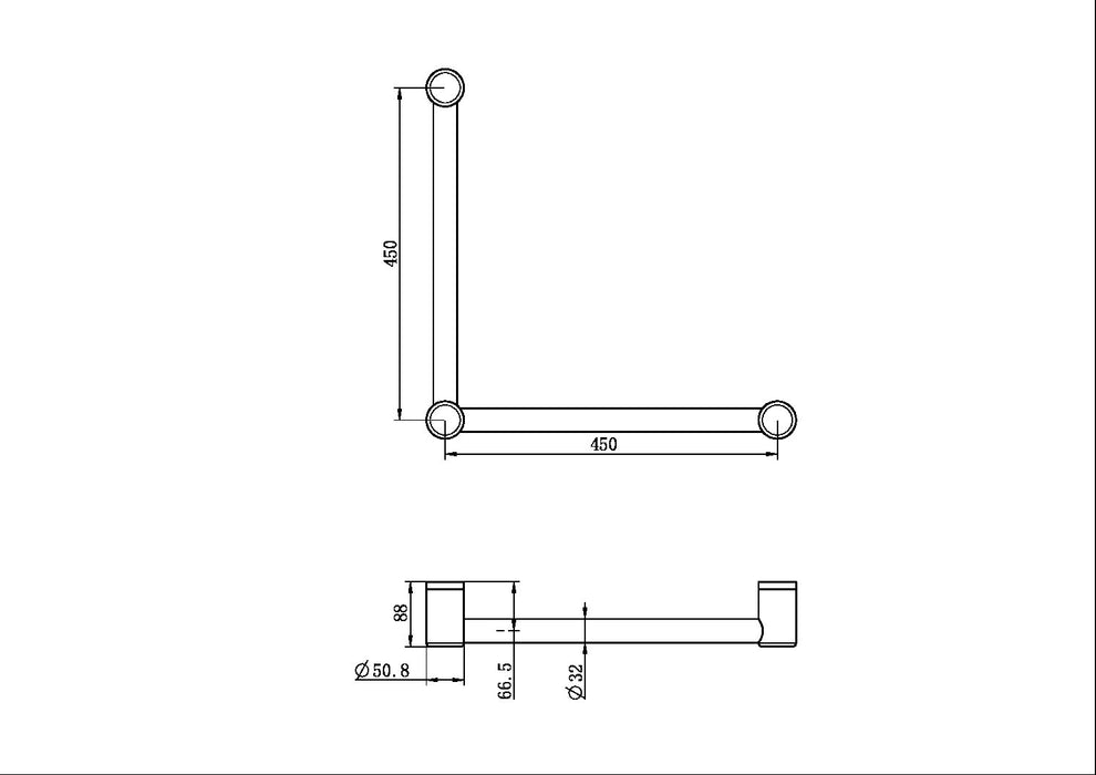 Nero Mecca Care 32mm Ambulant Toilet Grab Rail 90 Degree 450x450mm - Gun Metal-NRCR3290AGM-blue-leaf-bathware