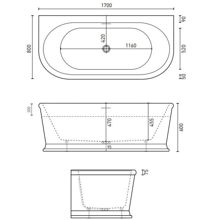 Decina Oxford 1700mm Back To Wall Bath