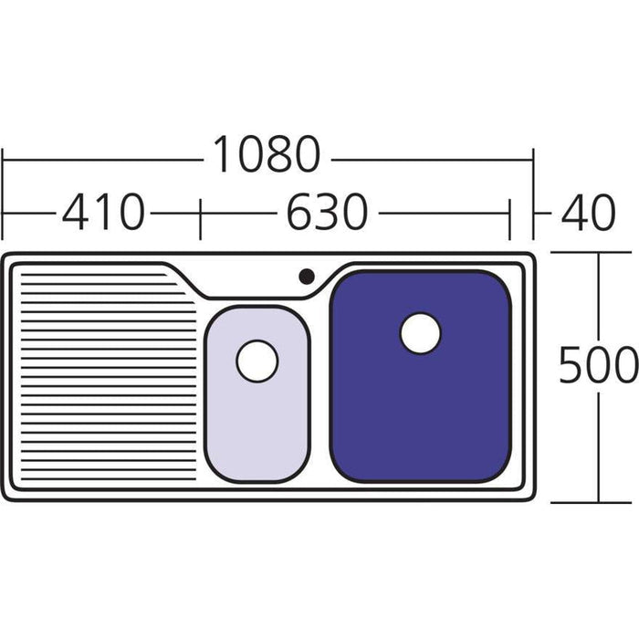 Oliveri Nu-Petite 1 & 1/2 bowl Topmount sink L/H Drainer-NP602 1TH-blue-leaf-bathware