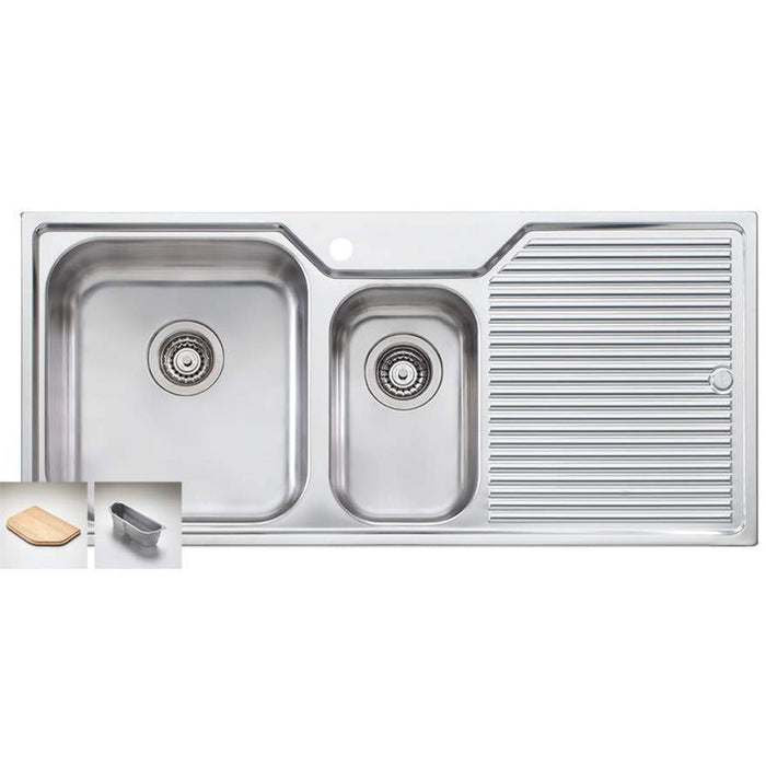 Oliveri Nu-Petite 1 & 1/2 bowl Topmount sink L/H Drainer-NP602 1TH-blue-leaf-bathware