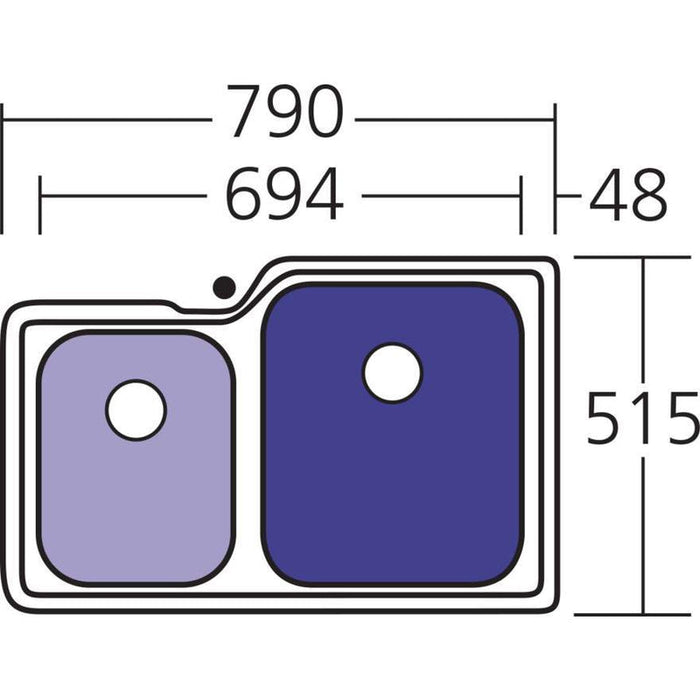 Oliveri Nu-Petite 1 & 3/4 Bowl Undermount Sink Left-NP62U-blue-leaf-bathware