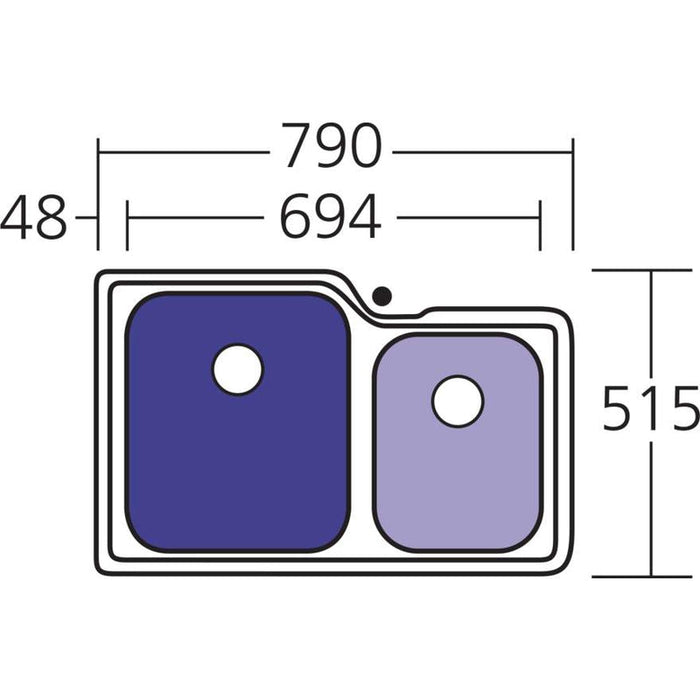 Oliveri Nu-Petite 1 & 3/4 Bowl Undermount Sink Right-NP61U-blue-leaf-bathware