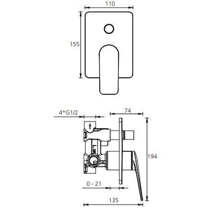 Oliveri Paris Matte Black Wall Mixer With Diverter-PA101516MB-blue-leaf-bathware