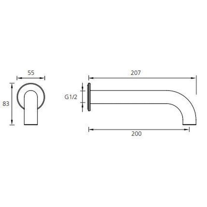 Oliveri Venice Matte Black Curved Wall Spout-VE105206MB-blue-leaf-bathware