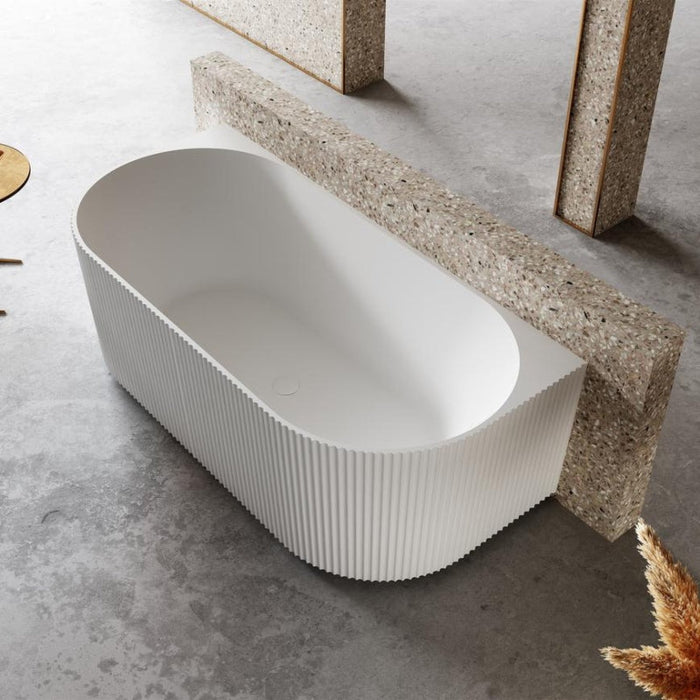 Onyx V-Groove Fluted Round Back To Wall Bath - Matte White-blue-leaf-bathware