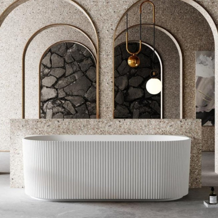 Onyx V-Groove Fluted Round Back To Wall Bath - Matte White-blue-leaf-bathware