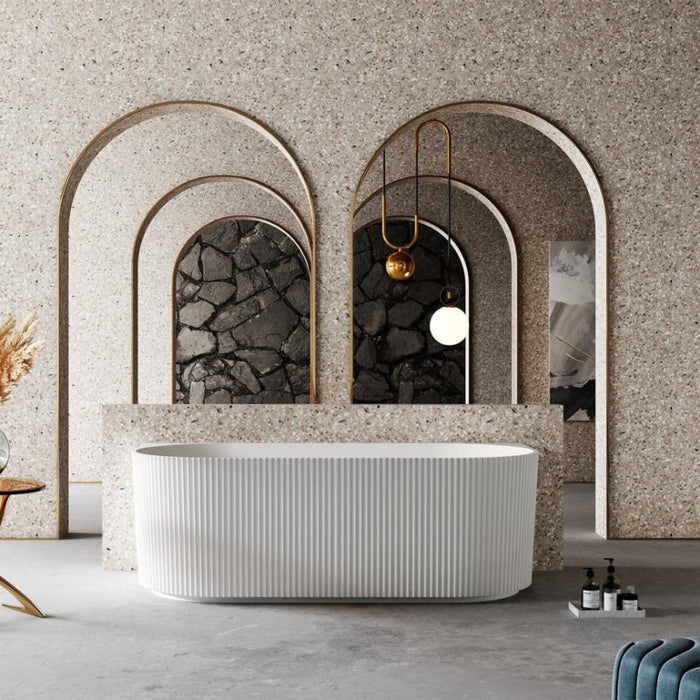 Onyx V-Groove Fluted Round Back To Wall Bath - Matte White-blue-leaf-bathware