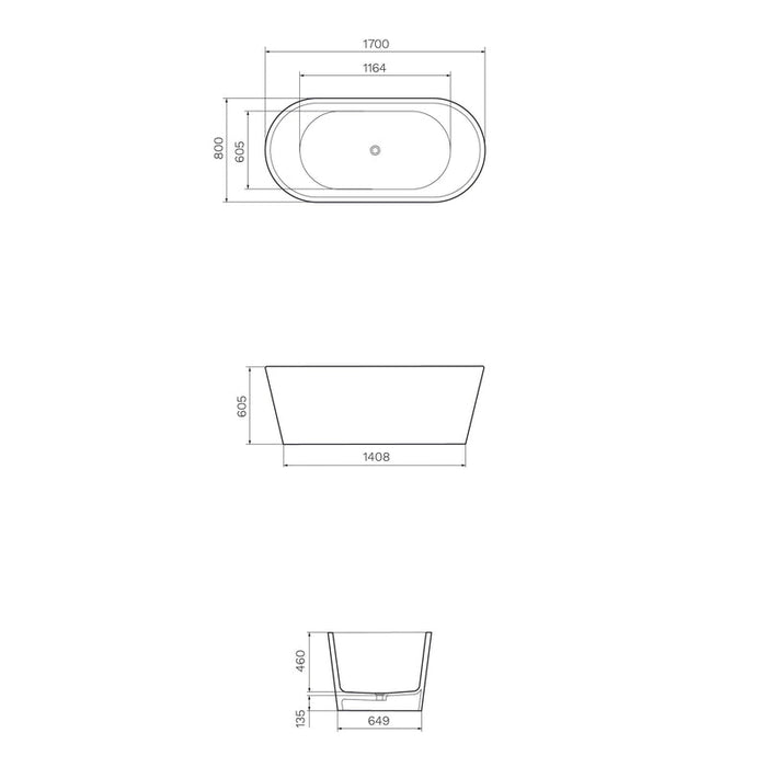Parisi Ellisse Stonetec 1700mm Freestanding Bath-CS103-blue-leaf-bathware