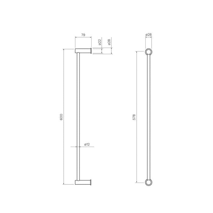 Parisi Envy 600mm Single Towel Rail Matt Black-PP.TR60.02-blue-leaf-bathware