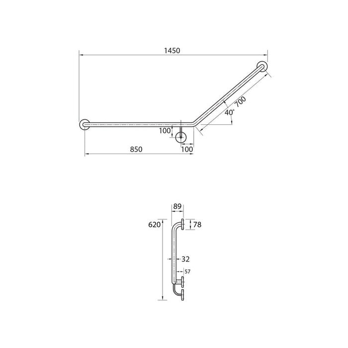 Parisi Envy Grab Rail 40 Degree Left Hand-PP.GB40L-blue-leaf-bathware