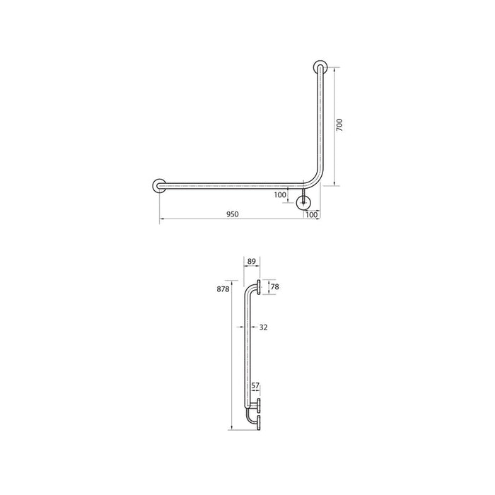 Parisi Envy Grab Rail 90 Degree Left Hand-PP.GB90L-blue-leaf-bathware