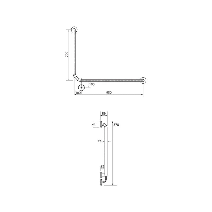 Parisi Envy Grab Rail 90 Degree Right Hand-PP.GB90R-blue-leaf-bathware