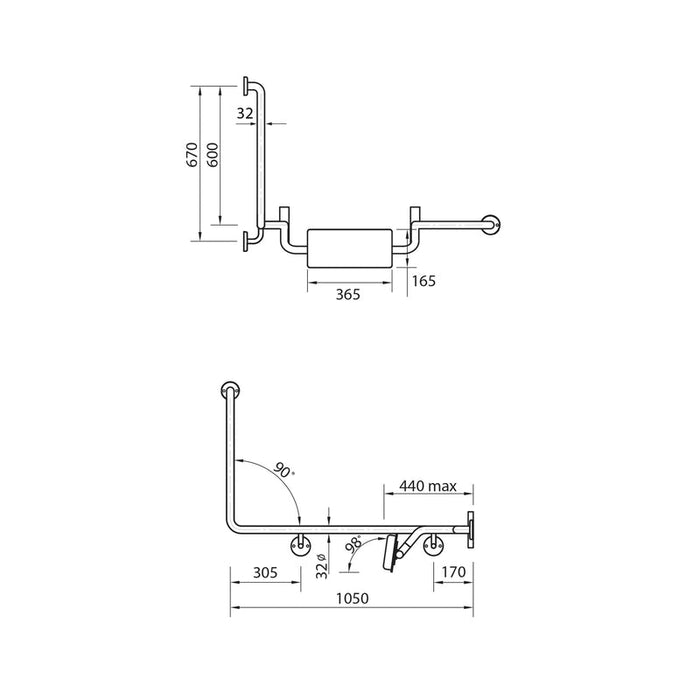 Parisi Envy Grab Rail with Backrest Combo 90 Degree Right Hand-PP.BR90R-blue-leaf-bathware