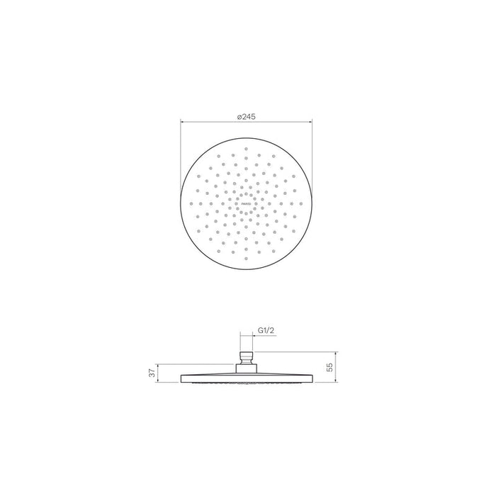 Parisi Envy II Round Shower Head - Matt Black-P2.SH.A245.02-blue-leaf-bathware