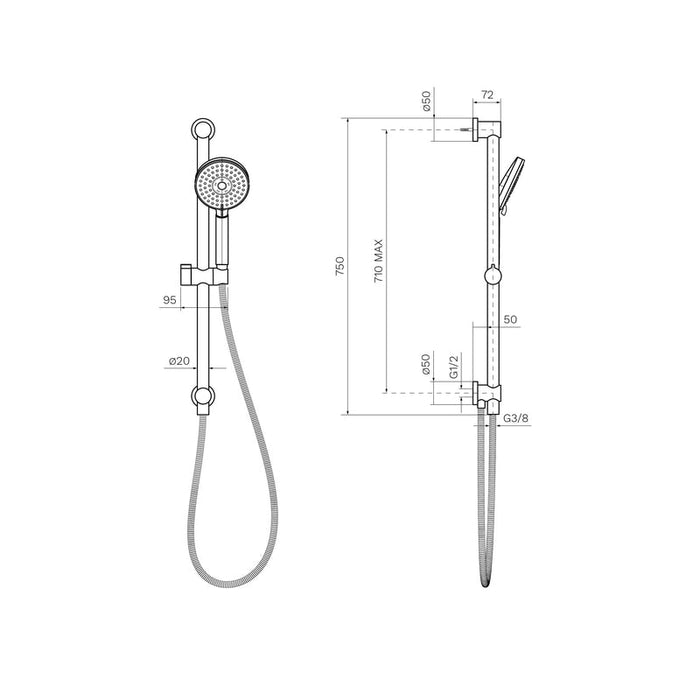 Parisi Envy II Sliding Rail with Hand Shower Brushed Nickel-P2.SR.41-blue-leaf-bathware