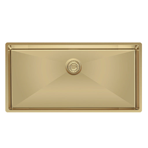 Parisi Quadro Sink Deep Single Bowl 865mm - Brushed Brass-PK8644DS.46-blue-leaf-bathware