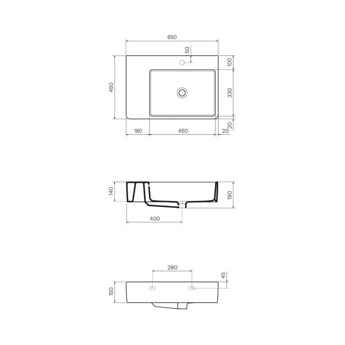 Parisi Quasar 65 Bench Basin with Left Hand Shelf-blue-leaf-bathware