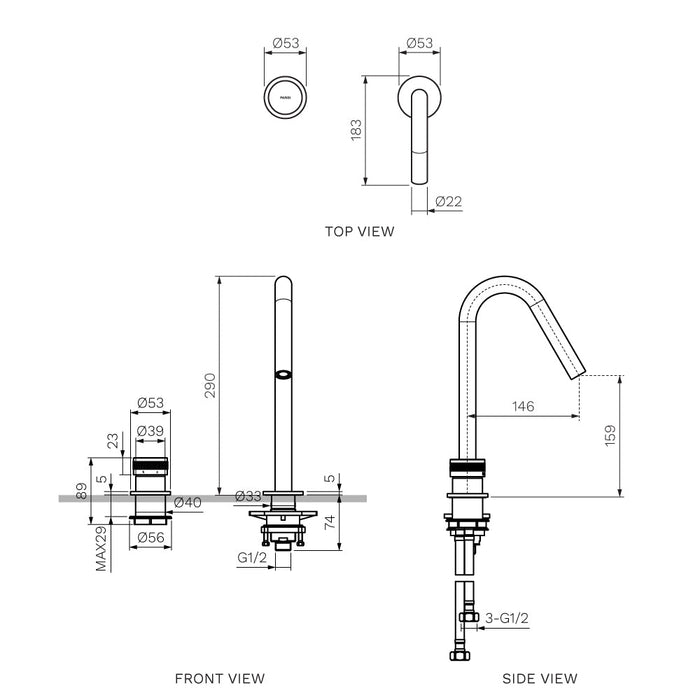 Parisi Todo II Hob Mixer with Gooseneck Swivel Spout - Brushed Brass-T2DO.06-2HSE.46-blue-leaf-bathware