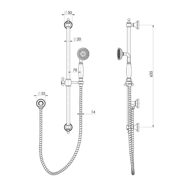 Phoenix Cromford Rail Shower - Brushed Nickel-134-6810-40-blue-leaf-bathware