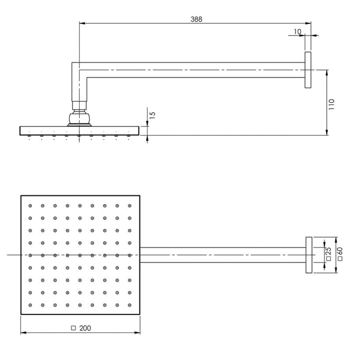 Phoenix Lexi Shower Arm 400mm & 200mm Square Rose - Chrome-LE5200-00-blue-leaf-bathware